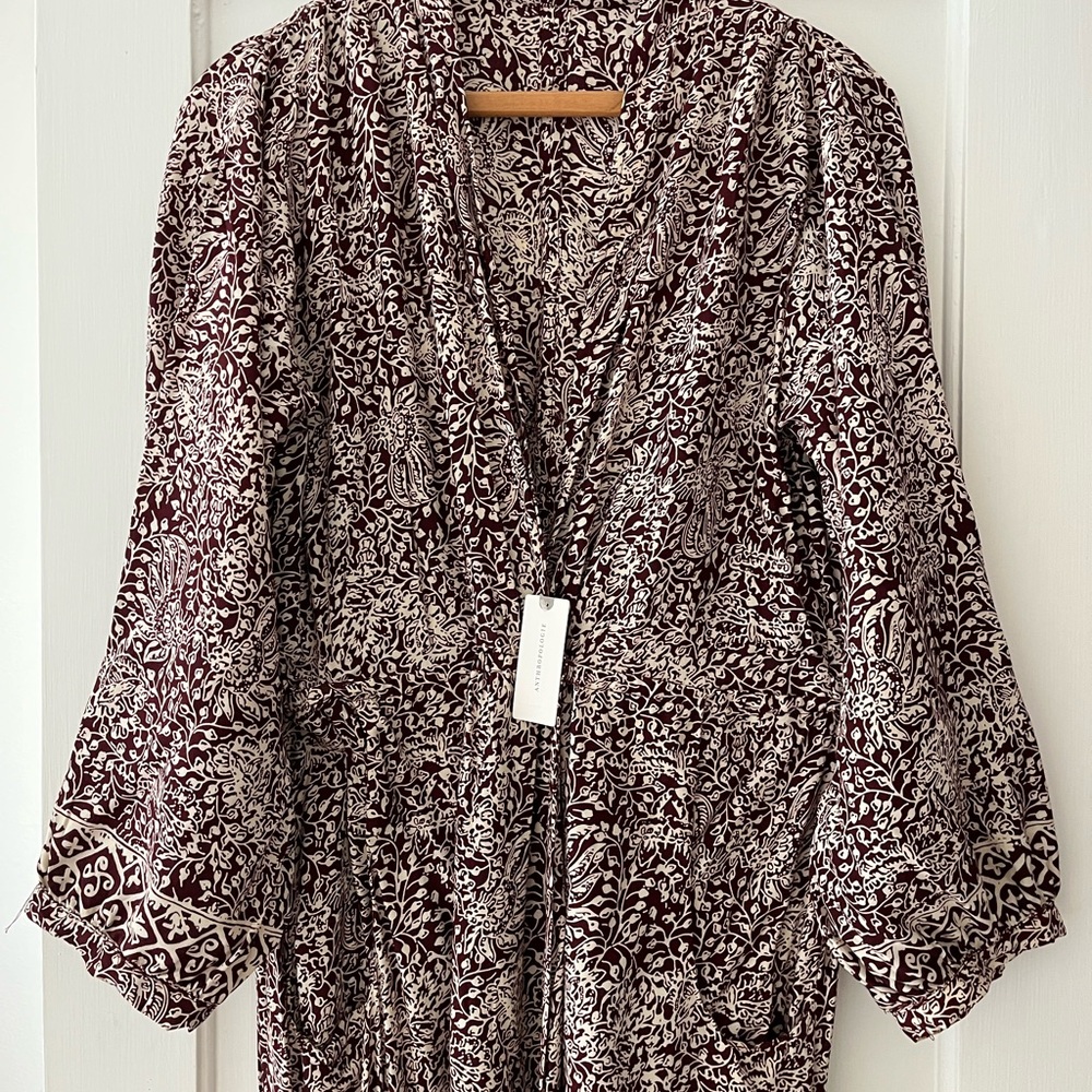 NWT Anthropologie / Nat by Natalie Martin Burgundy and Cream Maxi Dress